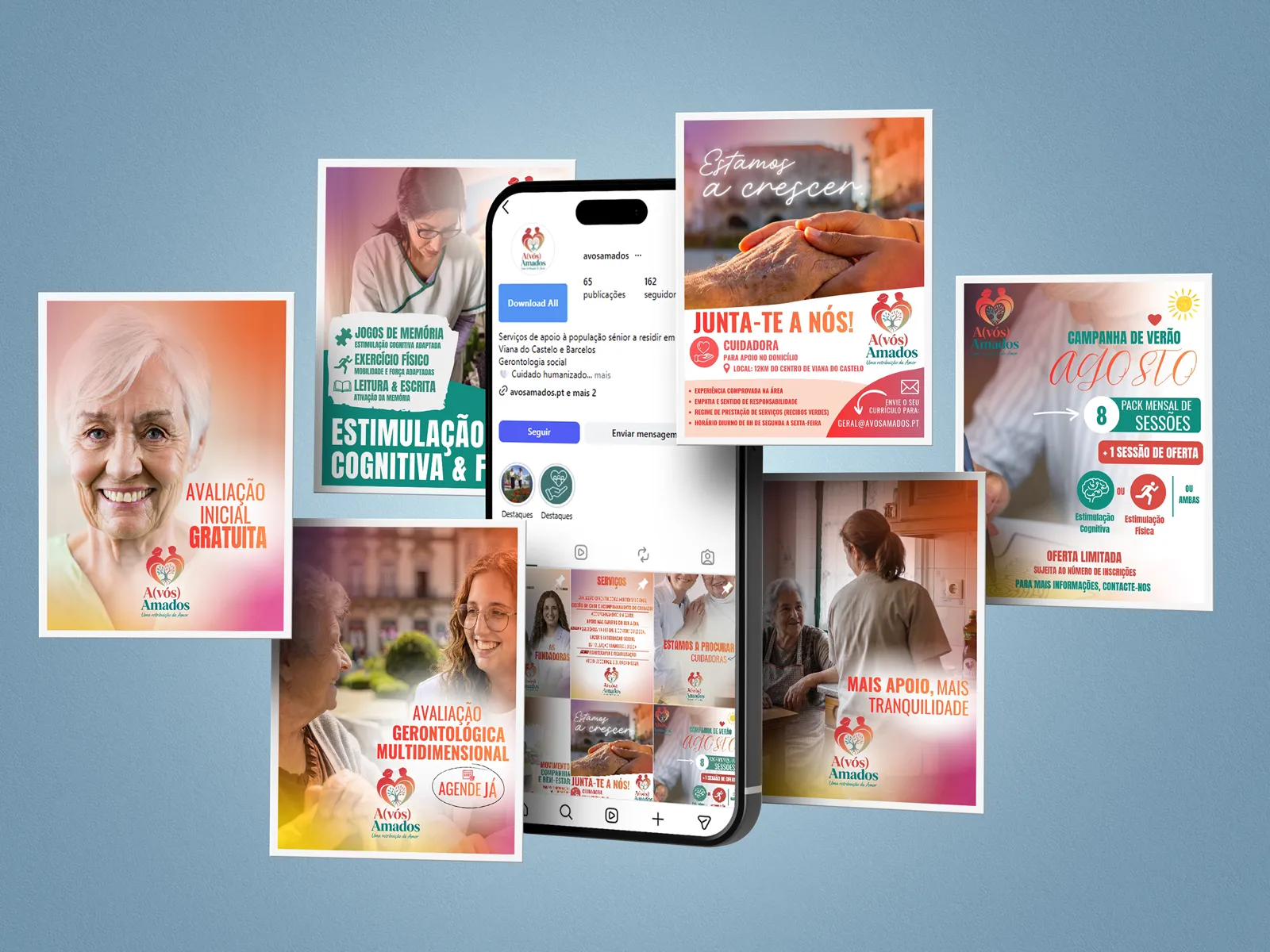 Mockup de publicação Instagram para as redes sociais da A(vós) Amados, gestão de conteúdos.