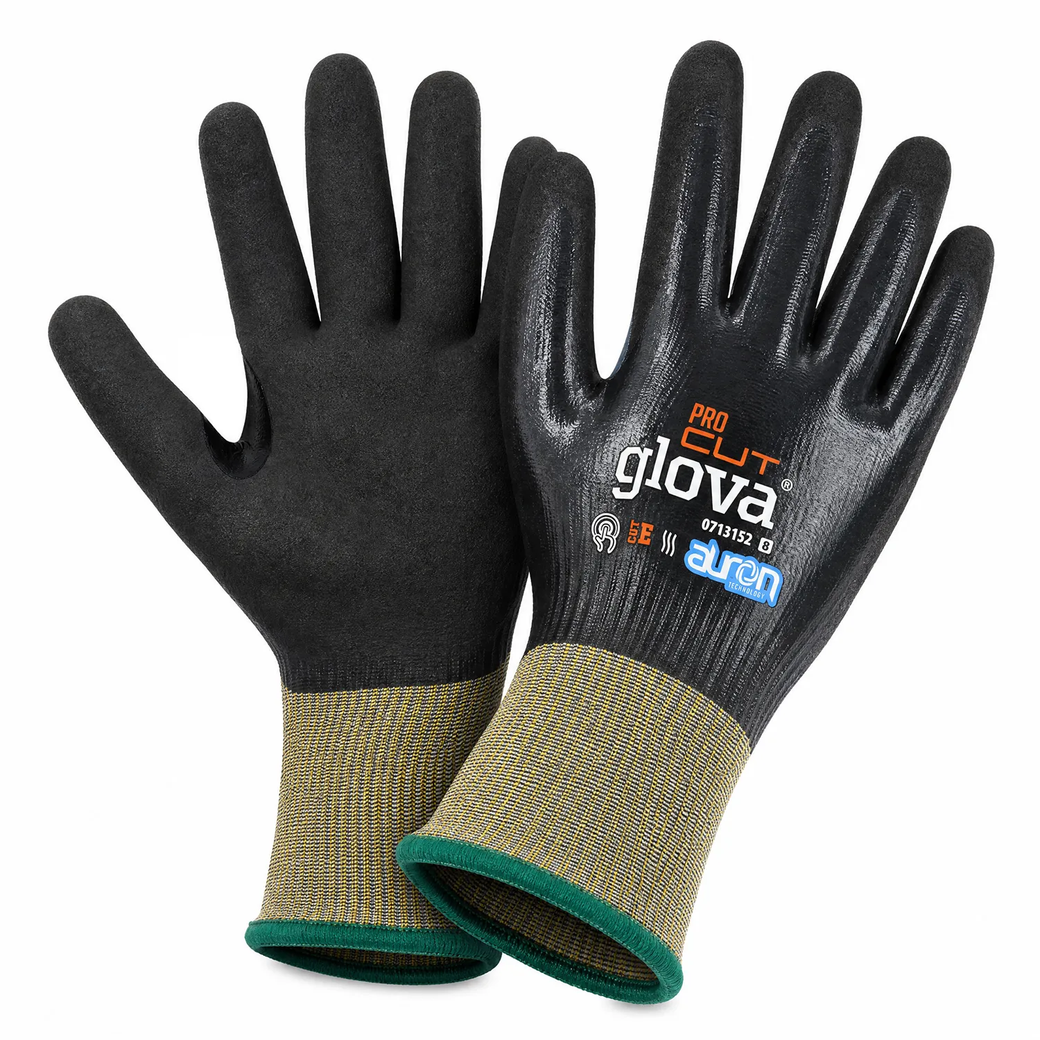 Fotografia de produto de luvas anticorte GLOVA Pro Cut em preto com tecnologia Auron.
