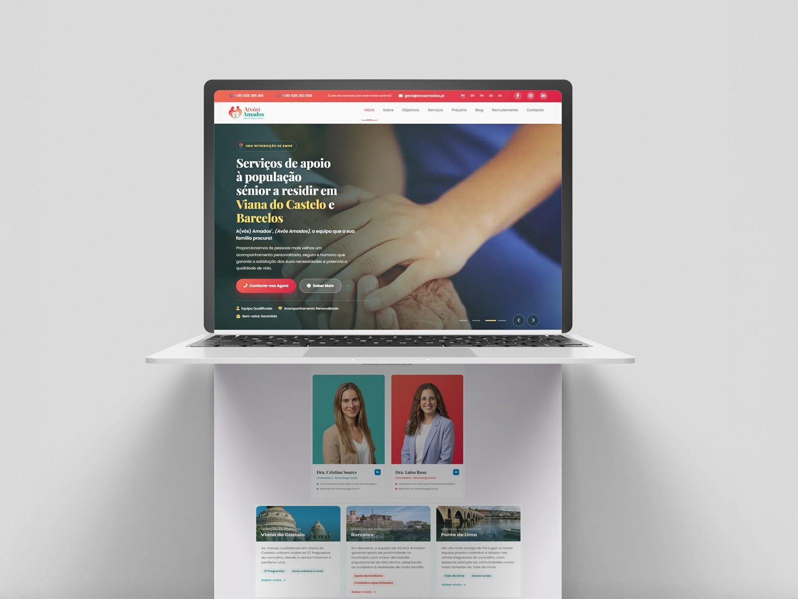 Website da A(vós) Amados em portátil, serviços de apoio sénior em Viana do Castelo e Barcelos.